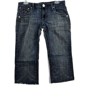 BU From Malibu Jeans Womens 29W Blue Distressed Cropped Stretch Sunburst Pocket